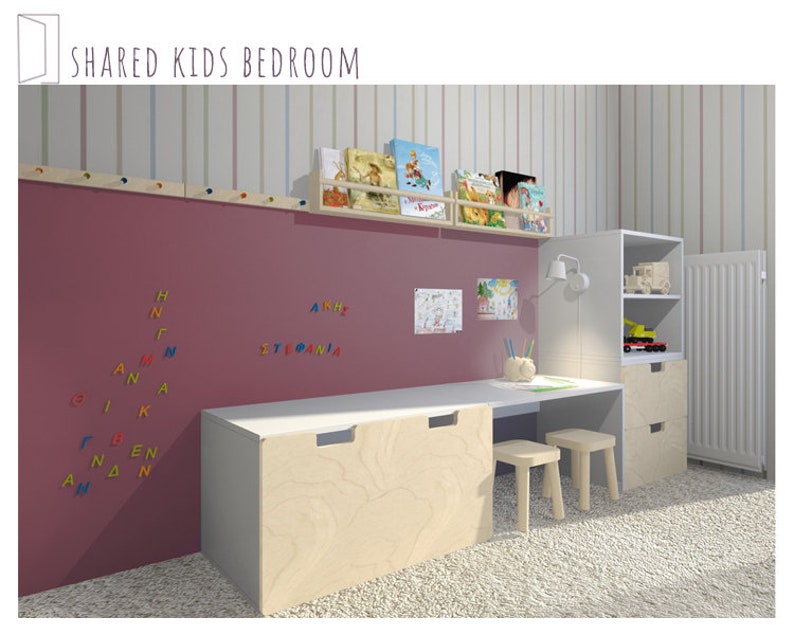 KIDS BEDROOM Floor Plan, Mood Board, IKEA Furniture List,3d