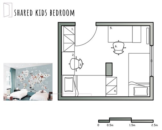 Kids Bedroom Floor Plan Mood Board Ikea Furniture List 3d Visualization