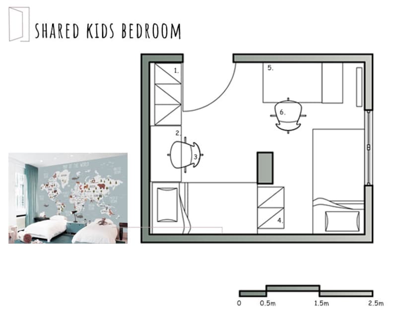 KIDS BEDROOM floor plan mood boardIKEA furniture list3d