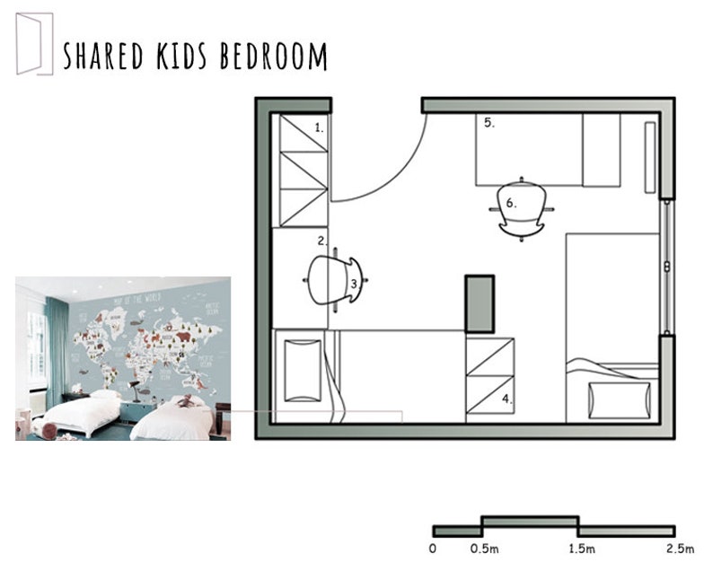 KIDS BEDROOM floor plan mood boardIKEA furniture list3d