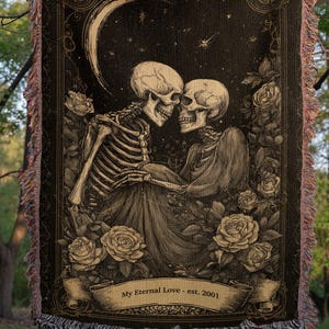 Personalized Tarot Blanket: The Lovers, Gothic Skeleton Couple Throw