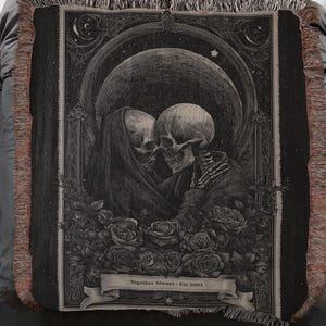 Personalized Gothic Tarot Blanket: The Lovers, Skeleton Couple Woven Throw