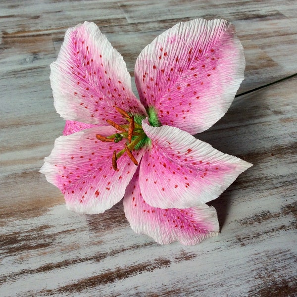 Realistic Paper Stargazer Lily, Custom made crepe paper flowers, Anniversary, memory flower, Wedding decor