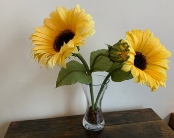 Handmade Realistic Crepe Paper Sunflowers- Wedding Flowers- Table Decoration -Anniversary Gift-Home Decor-
