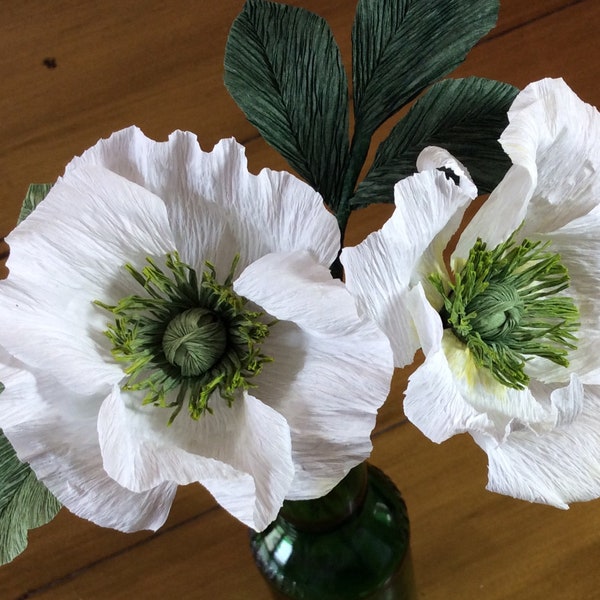 Coquelicots en papier crépon | fleurs en papier blanc Fleurs de mariage Cadeau du premier anniversaire | autres couleurs disponibles