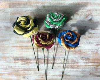 Harry Potter Hogwarts House colour crepe paper flowers all 4 houses are available! Gryffindor Hufflepuff Ravenclaw Slytherin Flowers Gift!