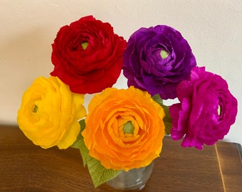 Handmade Crepe Paper Ranunculus: Mixed Color Flower Bouquet