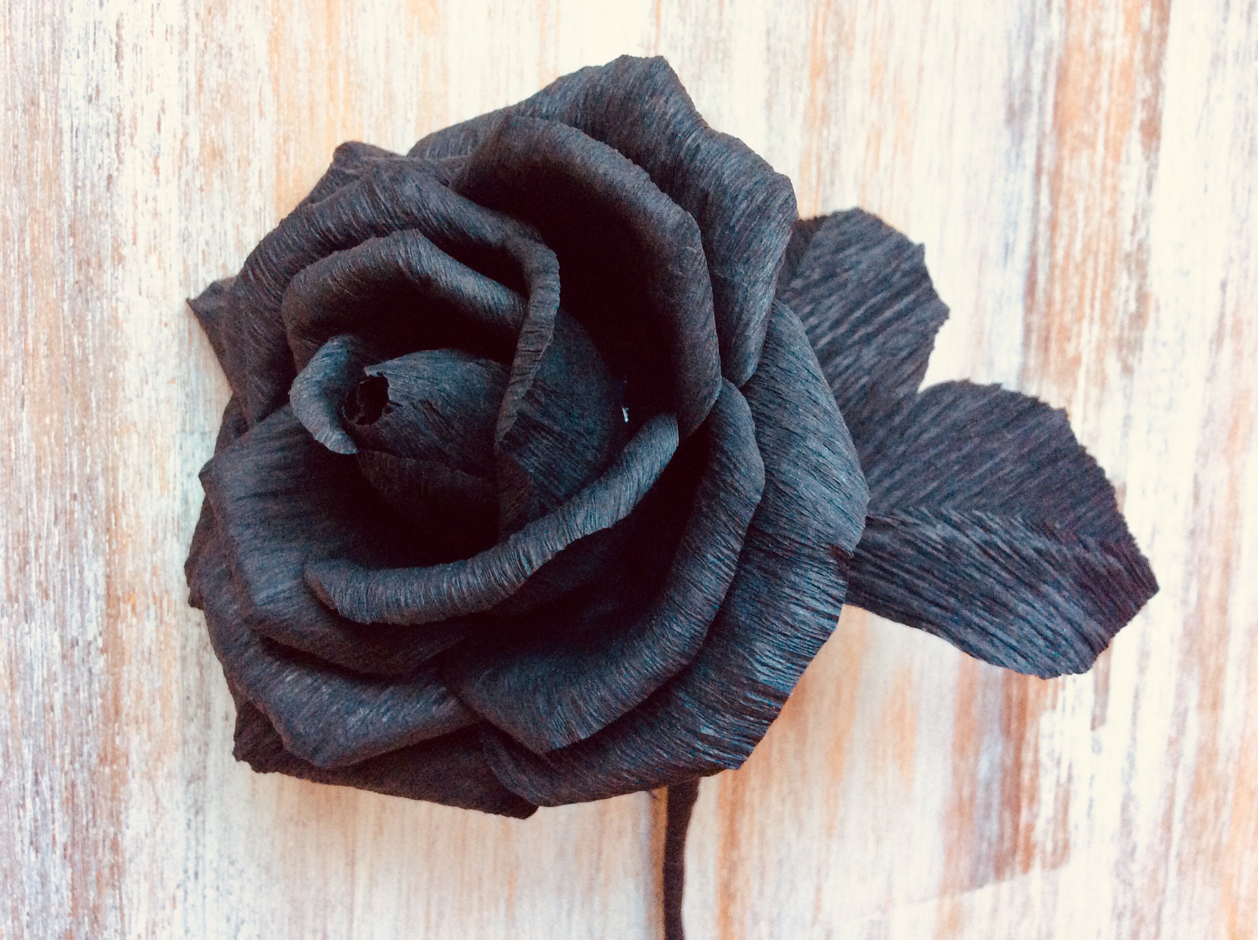Rosa de papel crepé negro con hojas negras. Regalo de San Valentín, para  amantes de Halloween, boda gótica. - Etsy México, image size:2592x1936