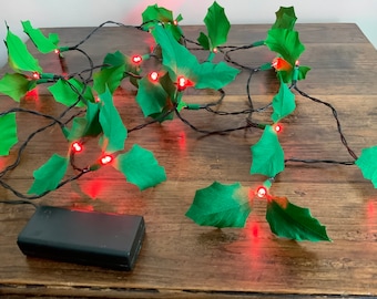 Crepe Paper Holly Fairy Lights: Handmade Christmas Decoration