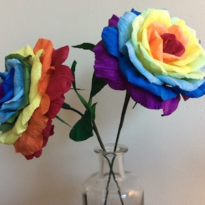 Rainbow paper roses- Handmade, Crepe Paper Roses- Party Decoration- Pride-