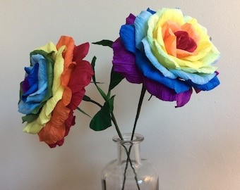 Handmade Rainbow Crepe Paper Rose: Party Decor, Pride