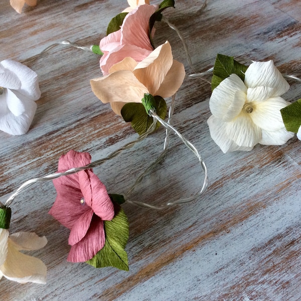 Paper flower 2m or 3m led fairy lights. Wedding decorations, bedroom decor, Valentine’s Day, Anniversary, Party decor