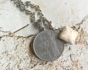 Pendant of old mint and necklace