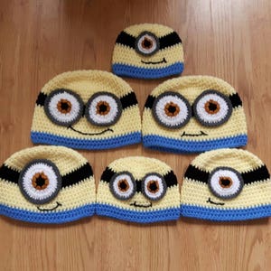Minion-beaniemuts in alle maten: wordt verzonden vanuit het VK (haak winter schattige zachte pasgeboren baby peuter voorschoolse kind tiener volwassen kerst verjaardagscadeau)