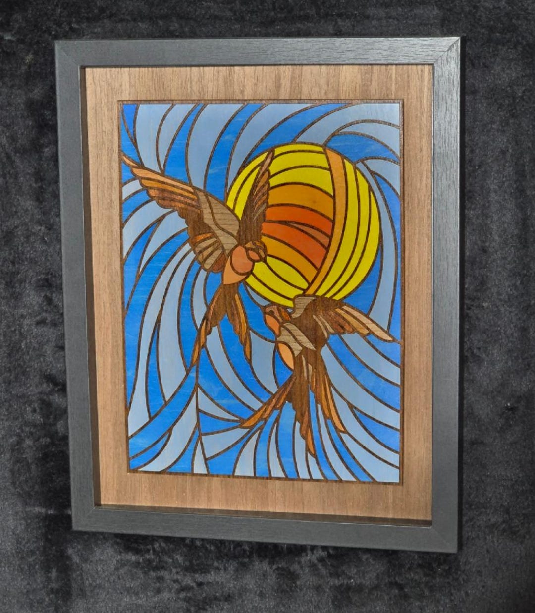 Art Deco Inspired Wood Inlay and Stained-glass Style Illustration. Two ...