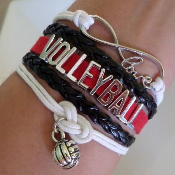 Volleyball bracelet, Volleyball gift, Volleyball jewelry, Volleyball Mom Gift , Sports Team jewelry, Infinity Volleyball, Black/White/Red