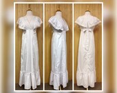 Vintage 1970 s Trivia by Charm of Hollywood White Prairie Style Cotton Eyelet Maxi Dress