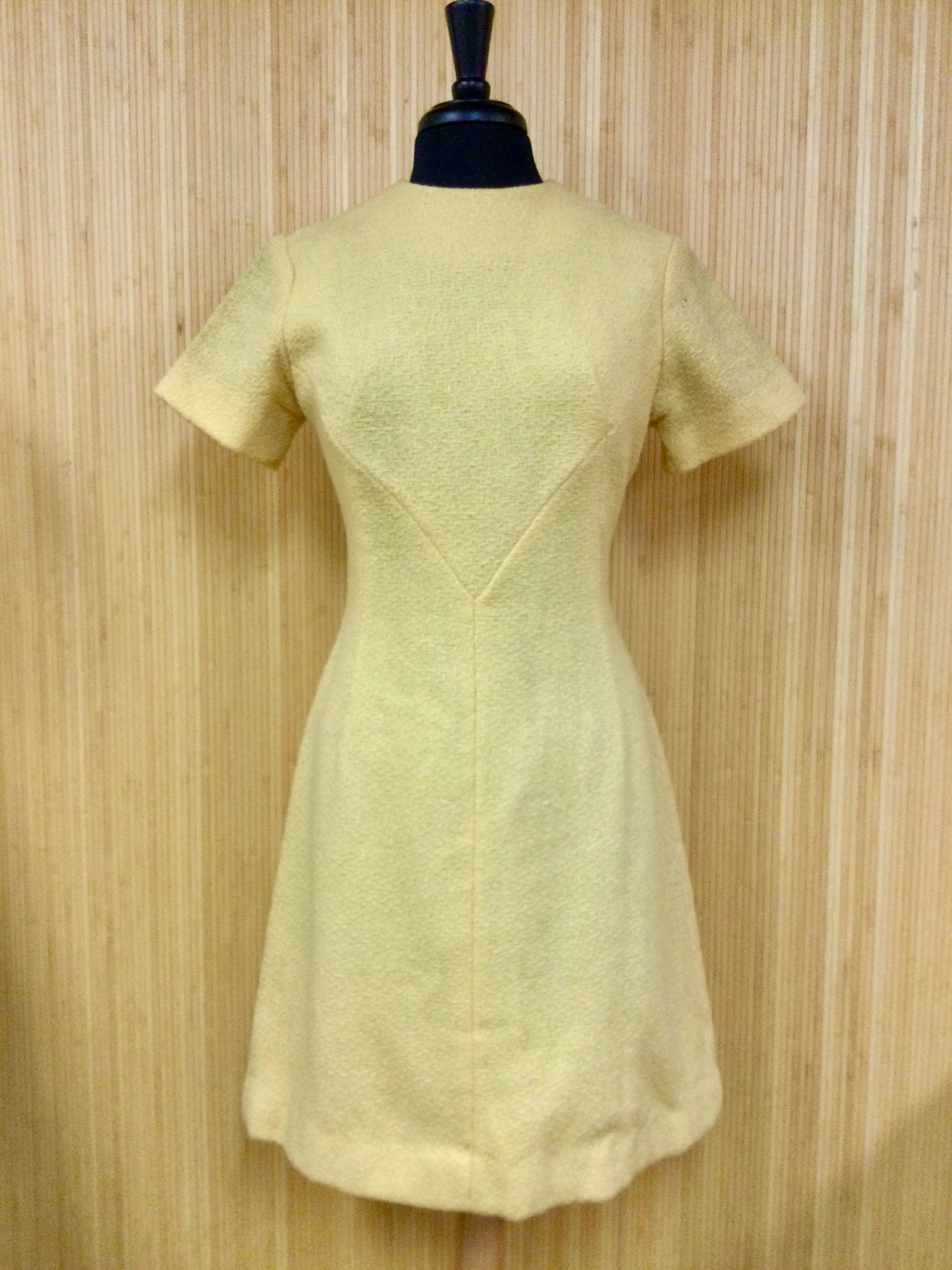 Vintage Sue Brett Yellow Woven Wool Short Sleeve Sheath Dress - Etsy