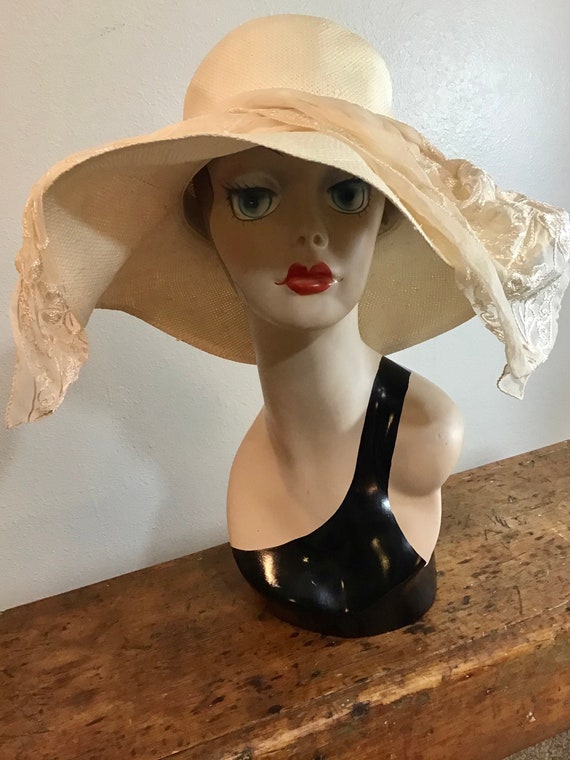 J. Peterman Cream Colored Sunhat with Silk Veil