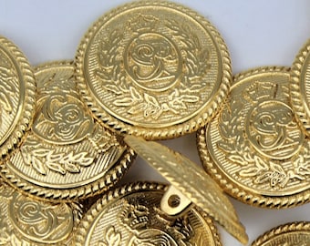 100 botones de metal dorado Escudo de armas Corona de laurel Estilo militar vintage Blazer Traje dorado
