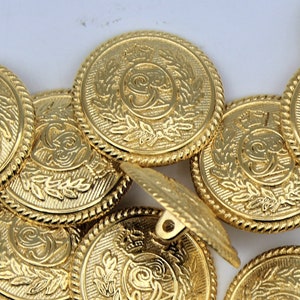 100 Gold Metal Buttons Coat of Arms Shield Laurel Wreath Vintage Military Style Blazer Costume Gold
