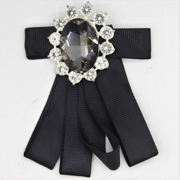 Broche décorative noire avec diamant, strass et épingle à nourrice, nœud papillon, pour hommes et femmes, cadeau de mariage, fête, Halloween