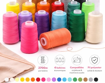 4 Overlock Serger Thread Cones 2700m x4 – High Quality Polyester Sewing Thread – Sewing Machine Cone Spools – Multiple Colors