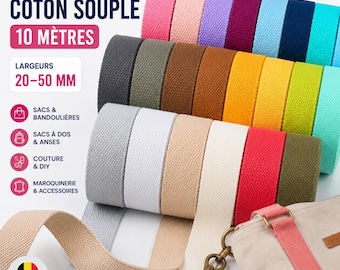 Soft Cotton Webbing Strap 10m for Bags | Cotton Webbing 20mm 25mm 30mm 40mm 50mm | Bag Handles, Shoulder Straps, Sewing & DIY