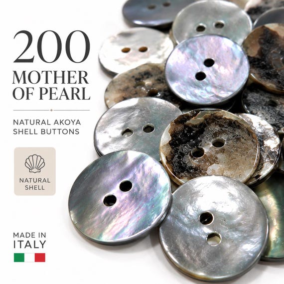200 Boutons en Nacre Akoya Made in Italy, Boutons Couture en Coquillage Naturel pour Chemises, Maille, Mariage, Cardigan & Créations Luxe
