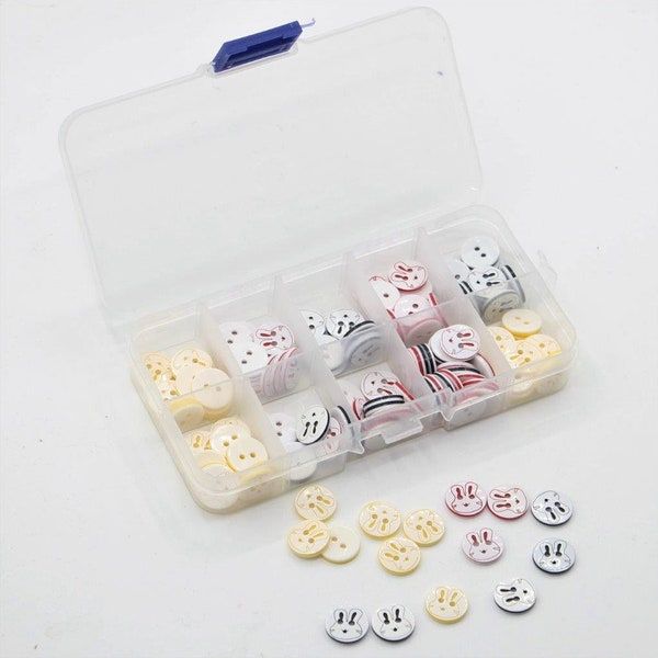 150 Boutons coloré Lapin mignon 13mm Mix de 10 couleurs Boite pour enfants, bébés, costumes