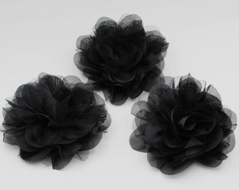 Set de 3 Broches fleurs noires mates, épingles à fleurs, en tulle, satin, cadeau pour elle, fête, mariage, cérémonie, meubles, Victorien