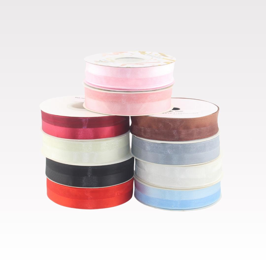 Pack of 2 Ribbons (20 Meters X 2), 25 Mm, Half Satin, Half Organza # ...