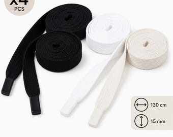Set of 4 Flat Hoodie Drawstrings 130cm | 15mm Replacement Hoodie Strings with Aglets | Joggers, Hoodies, Tracksuits & Sewing