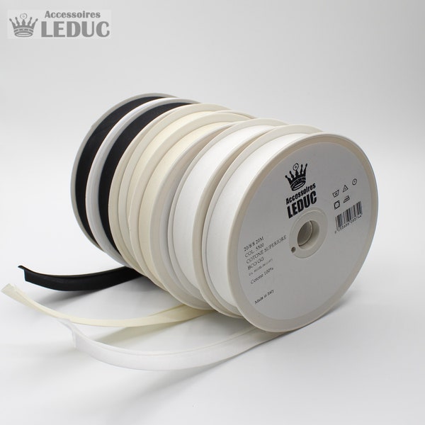 100 mètres biais replié coton largeur 20mm (20/8/8mm) - blanc écru ou noir