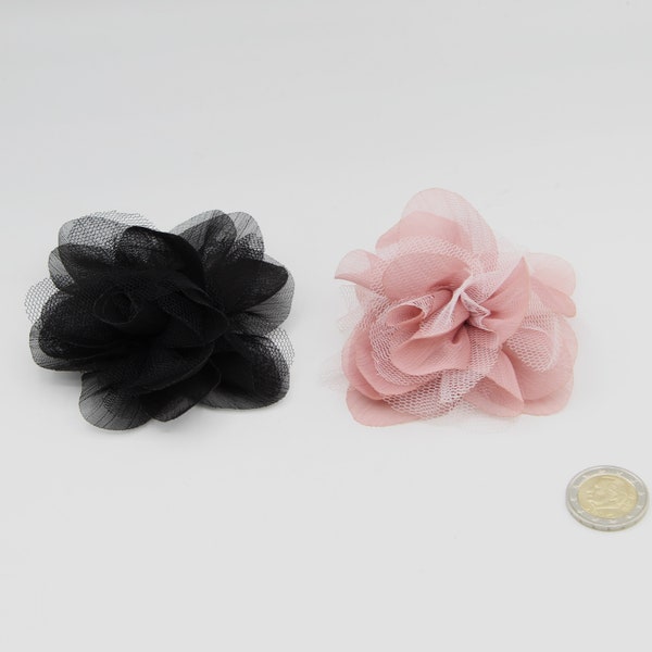 Set de 5 broches fleurs rose ou noir, broche fleur tissu, broche fleur mariage, cadeau pour elle, femme, cadeau fête des mères, vintage