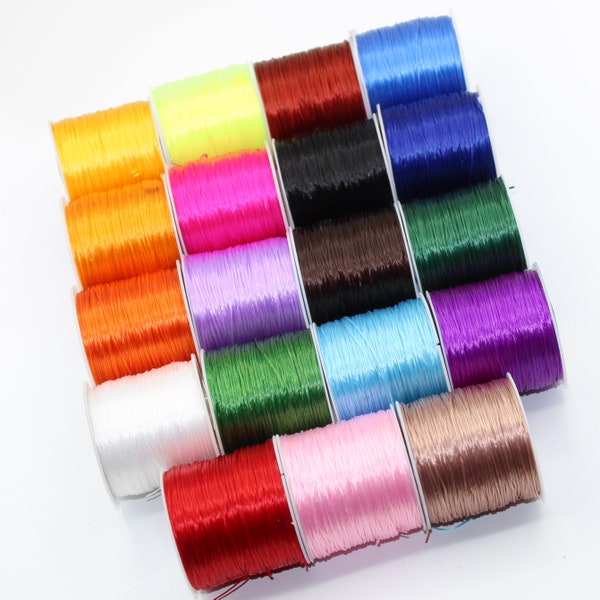 Fil élastique 19 couleurs bobines de 50m 0.8mm pour coudre faire bracelet collier perlage décoration
