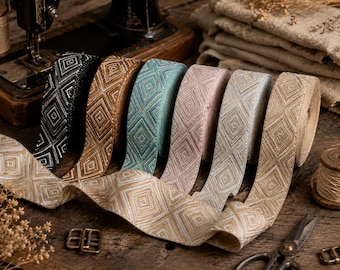 Boho Jacquard Bag Strap Webbing 40mm x 5m with Diamond Pattern