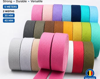 Heavy Cotton Webbing Strap 5m 30mm 40mm | Cotton Bag Strap, Belt / Shoulder Strap | Durable Cotton Webbing for Sewing & DIY