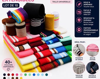 Paquete de 10 ribetes elásticos acanalados de 6x110 cm | Puños y cinturillas para sudaderas, sudaderas con capucha y chándales | Costura y mercería