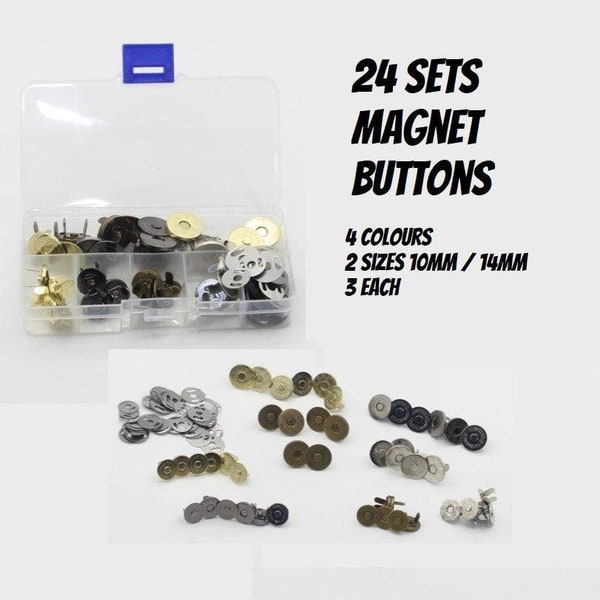 1 boite de 24 boutons pression magnétiques, kits de boutons-pressions, fermetures,fermoir magnétique, clip sac, couture, taille 10 et 14mm