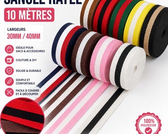 Striped Webbing Strap 10m 30mm 40mm | Polyester Bag Strap for Handbags, Shoulder Straps & DIY Sewing | Durable Bag Handles