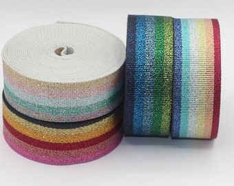 5 mètres sangle rayée MULTICOLORE brillante Lurex 40mm