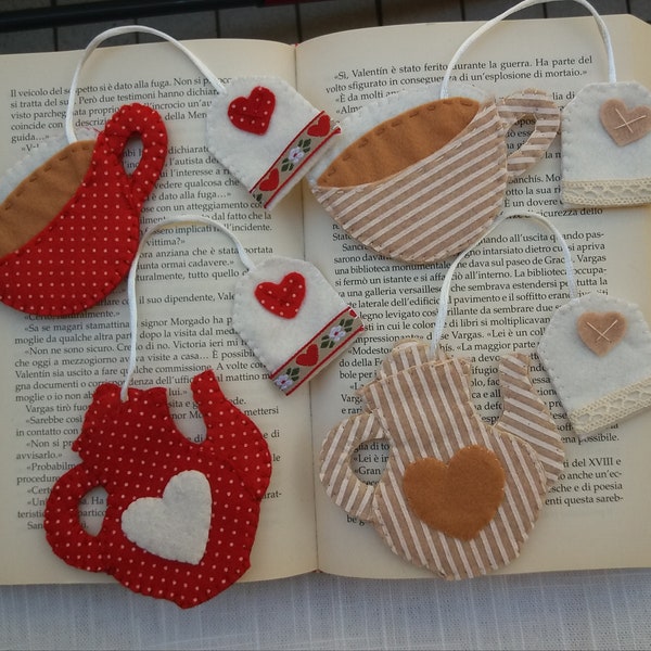 Felt bookmark in the shape of a cup or teapot with tea bag