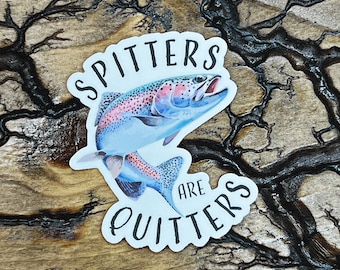 Calcomanía de trucha arcoíris / Los que escupen son unos cobardes / Calcomanía de pez / Pegatina de pesca con mosca / Pesca de trucha / Regalo para él / Pesca