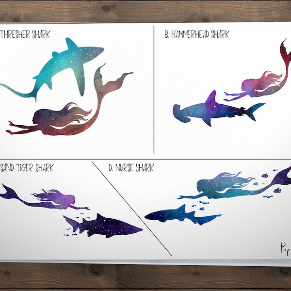 Galaxy Shark Vinyl Sticker | Laptop Decal | Water bottle Decal | Mermaid Sticker | Mermaid Decal | Shark Decal | Hammerhead | Nurse | Shark