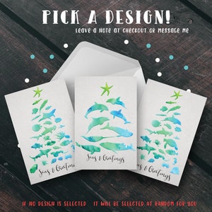 Seas and Greetings Marine Life Christmas Tree (PICK DESIGN) 5x7 Greeting Cards | Christmas Cards | Custom Orders | Holiday Cards | Sea Life