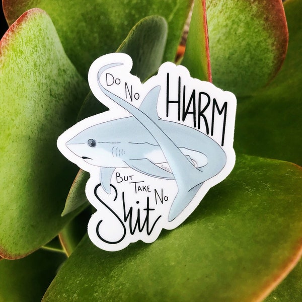 Do No Harm Take No Shit | Thresher Shark Vinyl Sticker | Laptop Decal | Water bottle Decal | Shark Decal | Great White | Shark Lovers Gift
