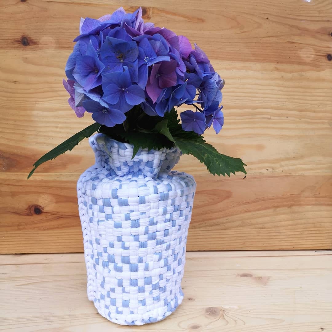 Vase Textile Design, Cache-Pot Tissu Coton, 23 cm H et 15 Diamètre