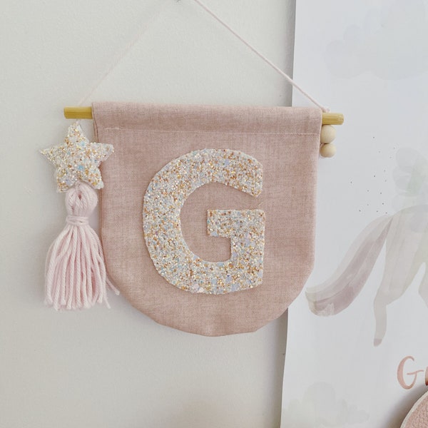 Initial Mini Banner in Pink, Personalised wall art