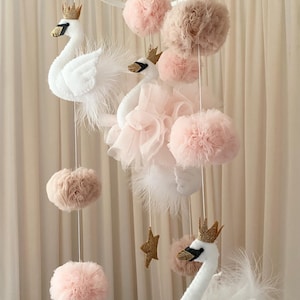 Babymobile Schwan | Prinzessinnen Kinderzimmer | Rosa Mobile | Baby-Dusche-Geschenk